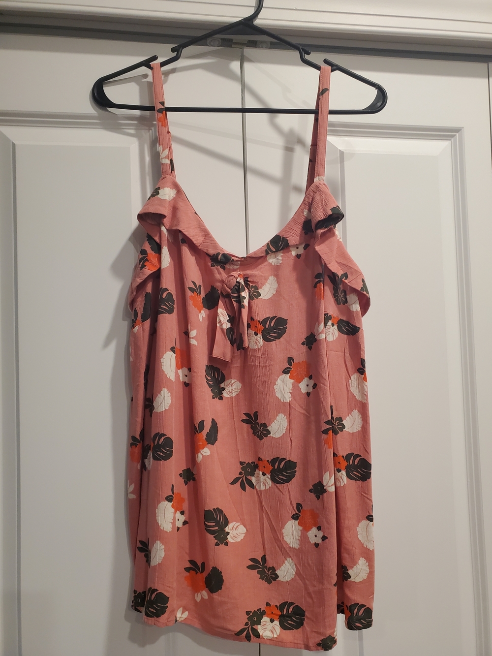 EVRI Pink Floral Ruffle-Trim Top